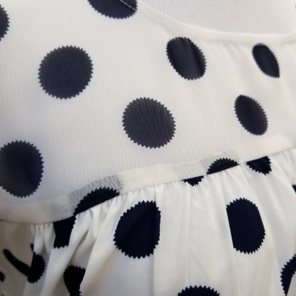 J.O.A. Polka Dot Sheer Blouse Navy White Small - Picture 3 of 6
